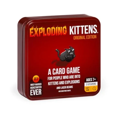 Image of Exploding Kittens Original Edition in Collectible Tin 2 5 Players Ages 7+ 15 Minutes to Play High Stakes Card Game Party Game, Family Night, Kid and Adult
