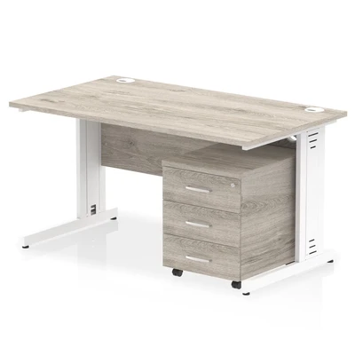 Image of Impulse 1400x800mm Desk Grey Oak WhiteCable Managed Leg and Mobile Ped