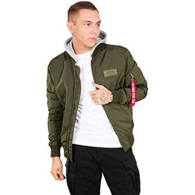 Image of Alpha Industries Men&#039;s MA 1 TT Hood Bomber Jacket, Dark Green, 3XL