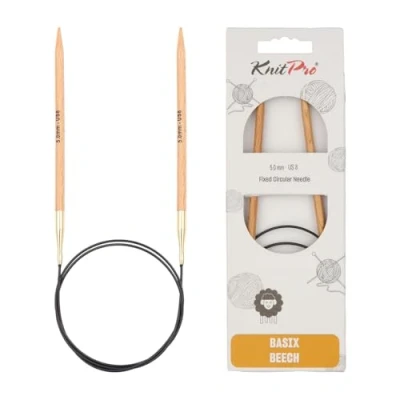Image of KnitPro 40 cm x 5 mm Basix Fixed Circular Needles, Birch, Brown