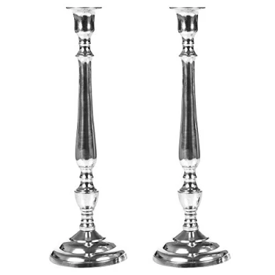 Image of URBNLIVING 1 or 2 Polished Nickel Candlesticks Traditional Pillar Candle Stick Holders H 25 34 cm (2 x Candlestick)