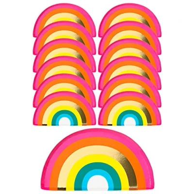 Image of Rainbow Paper Plates for Birthday Party, Disposable Strong and Durable Dishes Pride Celebration Colourful Tableware Kids Adults Pack of 12 (24cm)