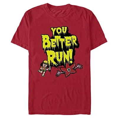 Image of Stranger Things Men&#039;s Better Run Short Sleeve T Shirt, Brick red, M