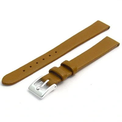 Image of Fine Calf Leather Watch Strap Band 12mm Tan with Chrome (Silver Colour) Buckle. Free Spring Bars (Watch Pins)