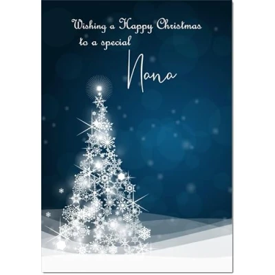 Image of doodlecards Nana Christmas Card Blue Abstract Tree Medium Size with Plain Red Envelope, 21 x 15cm