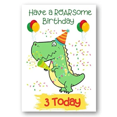 Image of Second Ave Age 3 Children&#039;s Kids Dinosaur 3rd Birthday Card Greetings