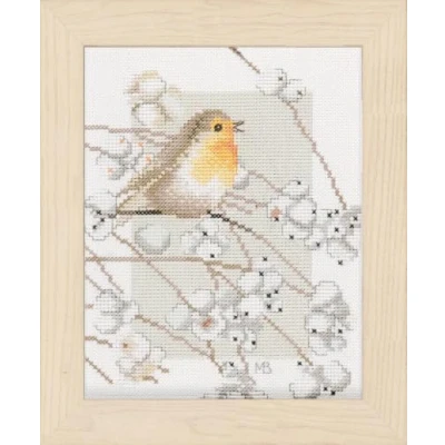 Image of Lanarte Counted Cross Stitch Kit: Robin, NA, 14 x 19cm
