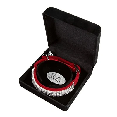 Image of Exclusive Red Velvet Jewellery Cat Collar By Felia Set With Crystals From Swarovski