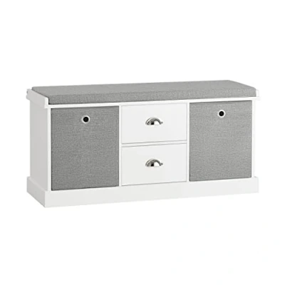 Image of SoBuy FSR66 HG, 2 Baskets Drawers Hallway Bedroom Storage Bench, Shoe Bench Rack Cabinet with Seat Cushion