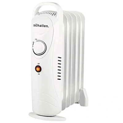 Image of Schallen Portable Electric Slim Oil Filled Radiator Heater for Home and Office Use with Adjustable Temperature Thermostat, 3 Heat Settings &amp; Safety Cut Off (White, 800W 6 Fin)