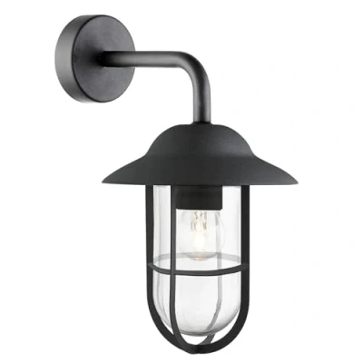 Image of Searchlight 3291BK Well Glass 1 Light Outdoor Wall Lantern in Black