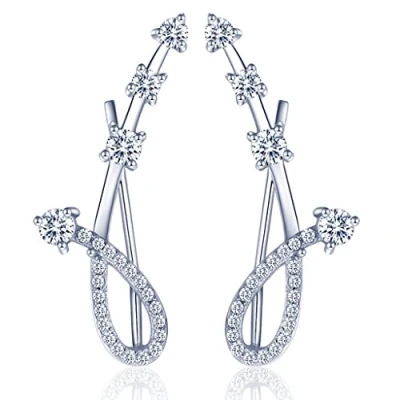 Image of Yumilok Ear Cuffs Hoop Climber S925 Sterling Silver Earrings Hypoallergenic Earring with 4 Cubic Zirconia