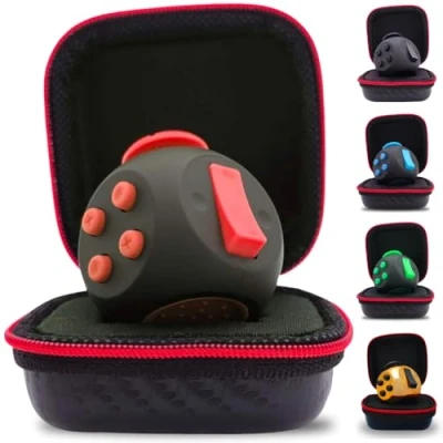 Image of PILPOC theFube Fidget Cube Deluxe Authentic Toys for Adults &amp; Kids Premium Protective Case, Stress Cube, Anxiety Toys, ADHD, OCD, Autism. Quiet Sides Clicker Toy (Black Red)