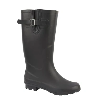 Image of Onlineshoe Flat Wide Calf Wellie Wellington Festival Rain Boots Assorted Colours 5 Black Dull