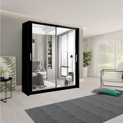 Image of A.C. Milan German Modern Double Mirror sliding door wardrobe with LED Light Width 100cm/120cm/150cm/180cm/203cm/250cm (Black, 180 CM)