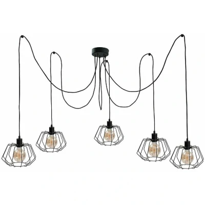 Image of Luna Cluster Pendant Ceiling Light Black, 5x E27