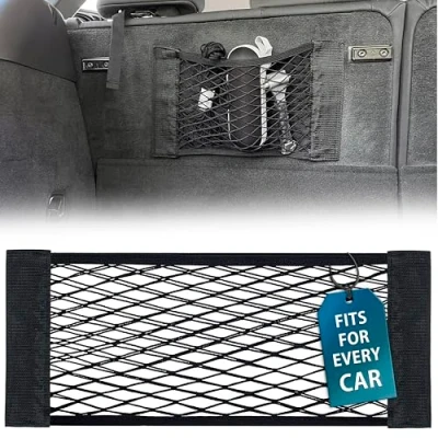 Image of MyGadget 1x Car Boot Net with Velcro [ 25 x 70 cm ] Universal Storage Cargo Pocket for Accessories such as Safety Vests and Fire Extinguishers