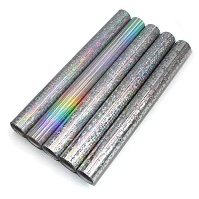 Image of Set of 5 Adhesive Film Hologram Self Glitter Decorative Coloured Raffia Foil Vinyl Sticker DIY 100 cm x 33 (Silver Mixed)
