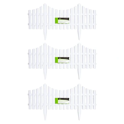 Image of 3 x 33cm 4 Piece Set White Wood Effect Picket Fence Garden Edging