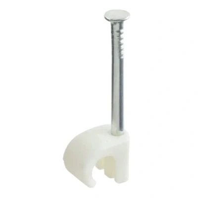 Image of GTSE Round White Cable Clips, for Cables 5 7 mm, Box of 100, Skirting Wire Nail Tacks Ethernet, Electrical Cables, Walls