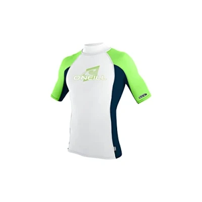 Image of ONeill Mens Premium Skins Short Sleeve Rash Vest Top White Abyss Dayglo Easy Stretch Breathable Quick dry