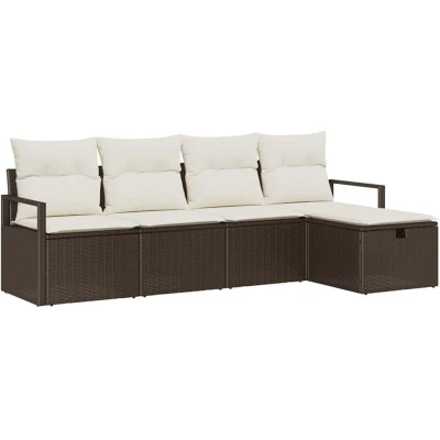 Image of vidaXL 5 Piece Garden Sofa Set with Cushions Brown Poly Rattan