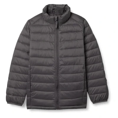 Image of Amazon Essentials Boys&#039; Lightweight Water Resistant Packable Puffer Jacket, Dark Grey, 6 7 Years