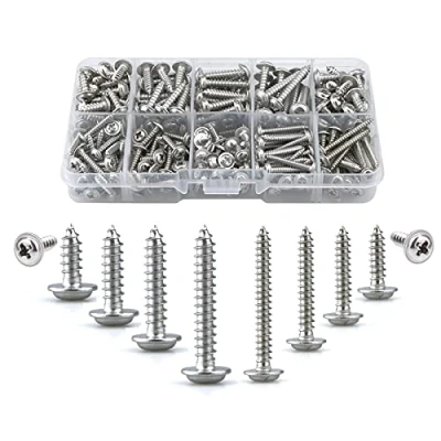 Image of M3,M4 Self Tapping Screws Metal With Washers,280 pcs Pan Head Stainless Steel Drilling Wood Screw Assortment Kit,10 Types(8/10/12/16/20/25mm),Round Countersunk Machine Fasteners(Silver)