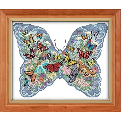 Image of CaptainCrafts Cross Stitch Kits Butterfly Counted Unpreprinted 14CT Fabric DMC DIY Art Embroidery (Unpreprinted 14CT, Butterflies in A Butterfly)