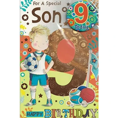 Image of Son Age 9 Nine Birthday Card with Badge**9 X 6 INCHES**1ST Class Post**AE7**