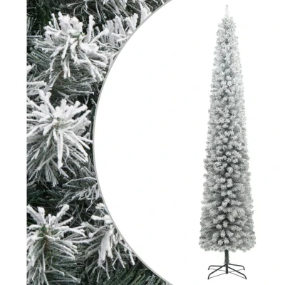 Image of vidaXL Slim Christmas Tree with Stand and Flocked Snow 270 cm PVC