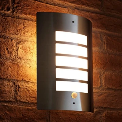 Image of Auraglow Energy Saving Motion Activated PIR Sensor Outdoor Security Wall Light Silver Warm White