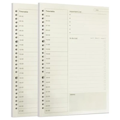 Image of Zelten Loose Leaf Punched Paper Refills for 26 Hole Binder Personal Organizer Diary Notebook Refillable Planner (Time Plan, B5/26 Hole)