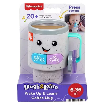 Image of Fisher Price Laugh &amp; Learn Baby Toddler Toy Wake Up Coffee Mug with Lights Music for Ages 6+ Months, Multilanguage Version, HXF49