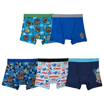 Image of Universal Jurassic World Boys&#039; Boxer Briefs Multipacks with T rex, Raptor and Triceratops Print Options in Sizes 4, 6, 8, 10 &amp; 12, 5 Pack Cotton Brief, 4