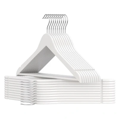 Image of SONGMICS Wooden Hangers, Pack of 30, Coat Pants Bar, 360 Swivel Hooks, Solid Birch Wood, for Jackets, Shirts, Coats, Cloud White CRW030W02