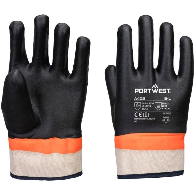 Image of Portwest Grip PVC Sandy Double Dipped Glove Black/Orange XL