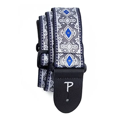 Image of Perri’s Leathers Ltd. Guitar Strap Nylon Jacquard Royal Silver Adjustable For Acoustic/Bass/Electric Guitars Made in Canada (TWS 7277)