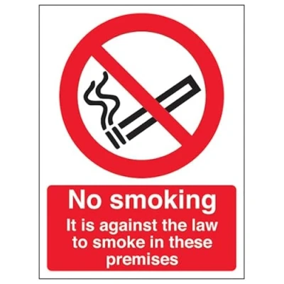 Image of V Safety No Smoking Smoking, Against The Law To Smoke... Prohibition Sign 200mm x 300mm Self Adhesive Vinyl
