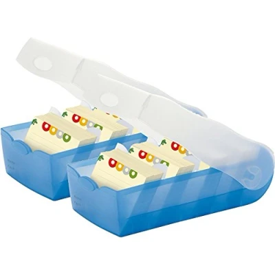 Image of Han Croco Index Card Box DIN A8 Landscape, with 100 Cards 5 Support Plates, 2er Set transluzent blau, 1