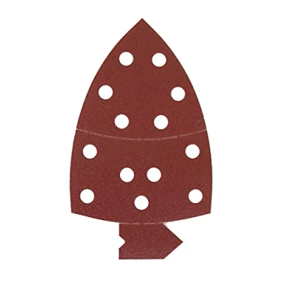 Image of Mirka Red Delta sanding Paper Wood Triangles Grip / 105x150x150 mm hook and loop fastener 13 hole grit P80 5 pieces for wood, metal plastic