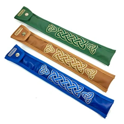 Image of Handmade Irish Tin Whistle Case Sleeve by Dannan in Green, Blue or Brown Vegan Leather with Celtic Embroidery (Green)