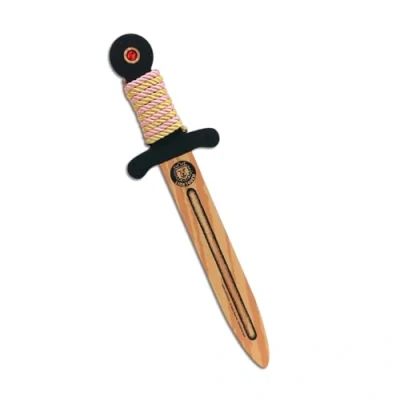 Image of Liontouch WoodyLion Toy Sword, Gold &amp; Pink Small Woodlike Dagger with Gemstone in Flexible Foam For Toddler Girls Safe Weapon Accessory Kid’s Pretend Play, Dress Up Knight Costumes