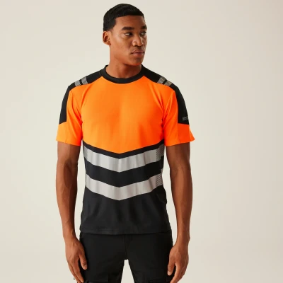 Image of Regatta Professional Men&#039;s Durable Hi Vis X Pro T shirt Class 1 Black Orange, Size: 3XL