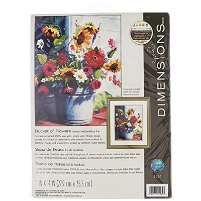 Image of Dimensions Crewel Kit 11&quot;X14&quot; Bucket Of Flowers Gallery Wool &amp; Yarn