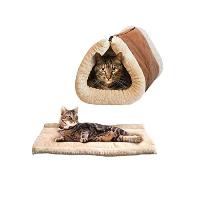 Image of KAV 2 In 1 Pet Tunnel Bed Mat Cat Cushion Luxury Puppy Pad Fleece Self Heating Sofa Thermal Core Furniture&amp;Carpets Fur free Warm House for Cat/Puppy, Plush Accessories