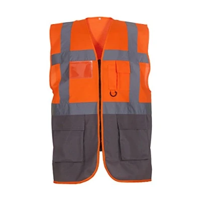 Image of Yoko Men&#039;s Yk002/Hvw801 Multi Functional Executive Hi Vis Waistcoat Orange/Grey, Small
