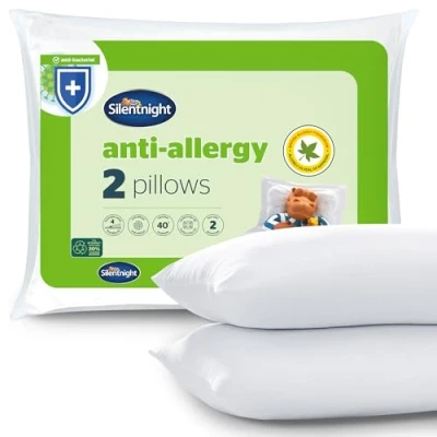 Image of Silentnight Anti Allergy Firm Pillows 2 Pack Support with Fibre Core Ideal for Side Sleepers and Neck Shoulder Pain Relief Hypoallergenic of 2,White