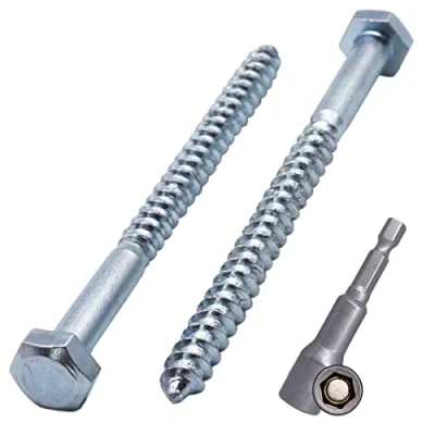 Image of Marcopol (Pack of 50 pcs) DIN 571 Zinc Plated Steel Hexagon Wood Screws M6 x 80 mm, Coach Screws, Hex Screw, Lag Bolts, Head (50, mm), Silver