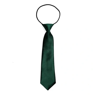 Image of DonDon Children Boys Tie with Elastic Band Silk Look One Size Fits All Dark Green Hunter